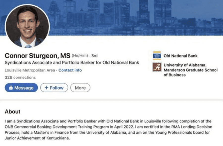 A shooting at a downtown Louisville bank left at least four people dead and eight injured, according to local police. The alleged shooter "Connor Sturgeon," who also died, was a former employee of the Old National Bank where the incident took place. He identified himself as he/him according to he/him LinkedIn profile.