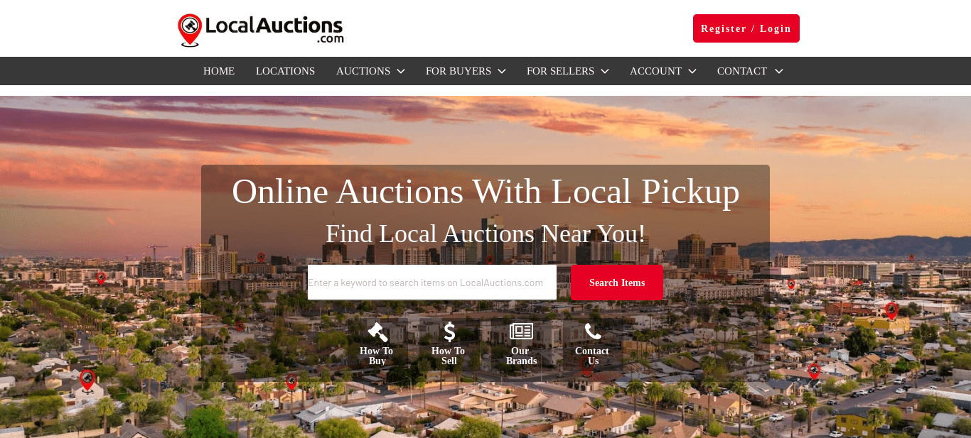 Cette image montre la page d'accueil de "Local Auctions" pour acheter vos palettes de retour Amazon.